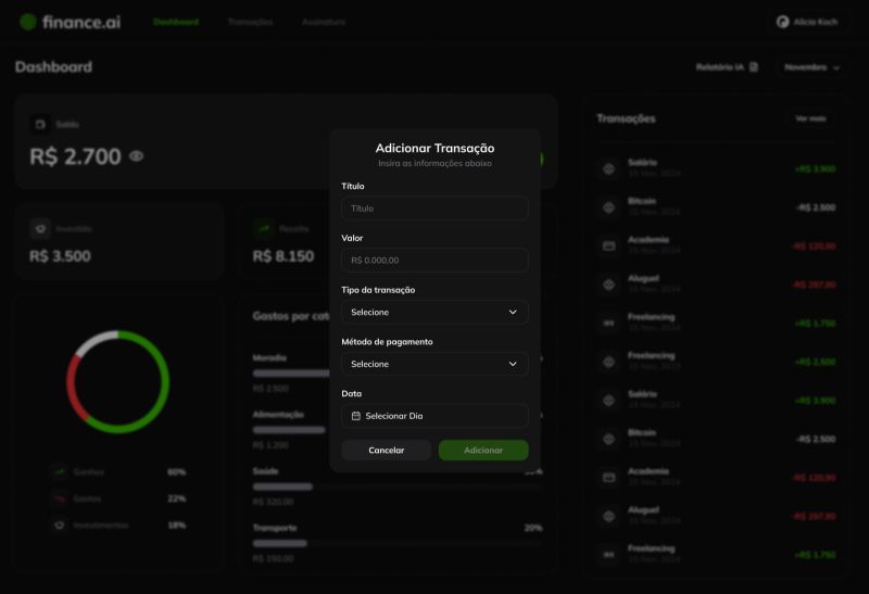 Tela 2 do projeto finance.ai desenvolvido pelo aluno