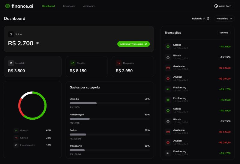 Tela 1 do projeto finance.ai desenvolvido pelo aluno